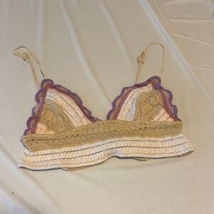 Crochet Lace Bralette - Tan and Purple